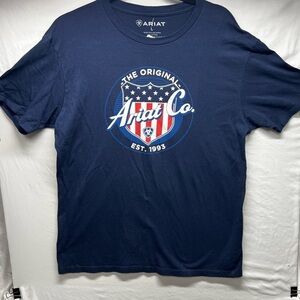 Ariat Short Sleeve T Shirt Men’s Size L Navy Blue American Flag